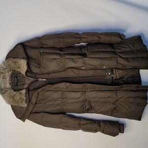 STEVE BY SEARLE 90% duck down brown faux fur Medium length snow jacket Sz XS